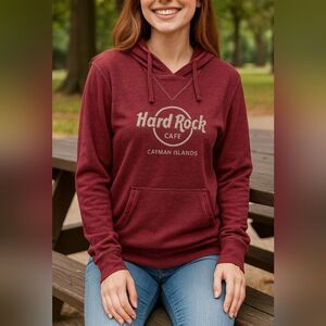 Hard Rock Cafe Cayman Islands L Dark Red/Burgundy Pullover Hoodie Vacation Souve